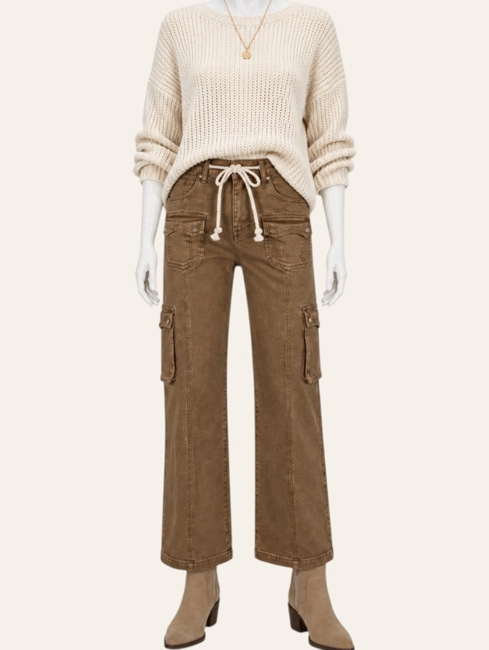 Risen Cocoa Cargo Straight Leg Jeans 0/24 NWT Fall Utility